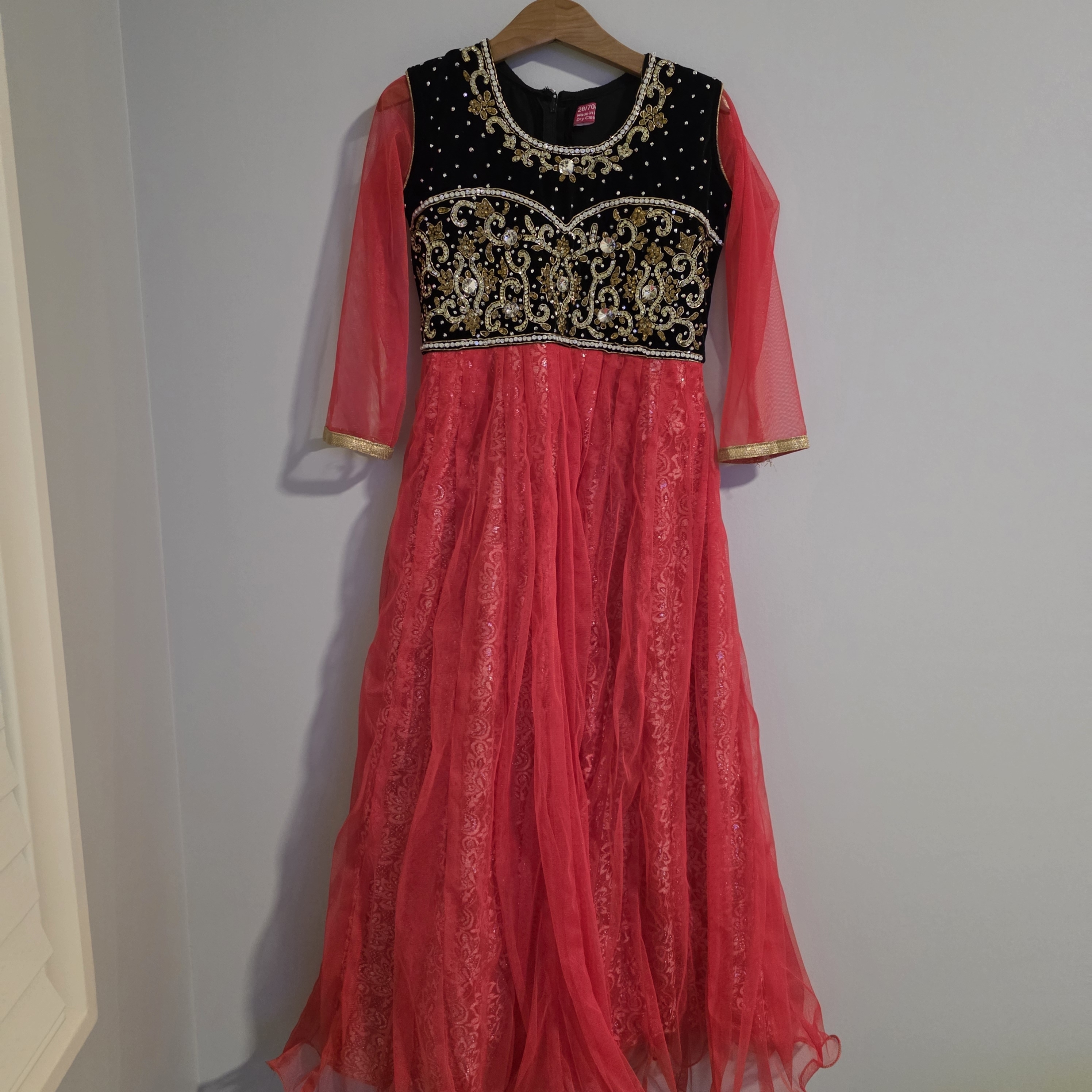 Indian/Pakistani Elegant Red And Black Embellished Dress